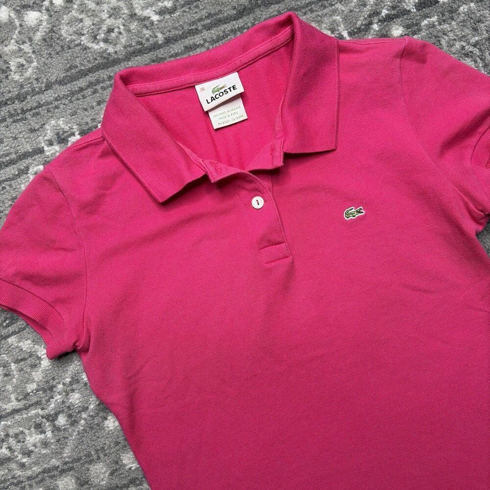Lacoste Women's Pink Pique Knit Polo Shirt Top 38 Small Short Sleeve Y2K Preppy